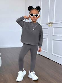 SHEIN Kleines Mädchen Leggings & Hoodie Drop Shoulder Buchstabe Prägung