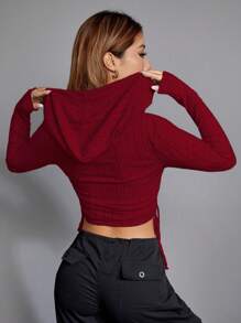 SHEIN EZwear Capucha crop con cordón lateral - Burdeos - Ver 3