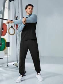 Gym Rark Boyfriend Style Men Colorblock Zip Up Sports Jacket Workout Tops Sports Jacket - Black - View 3