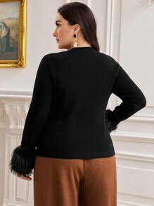 Modelyn Talla grande Jersey de peluche puño con diseño de botón