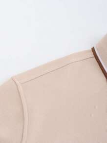 Manfinity Mode Men Contrast Trim Half Button Collar Color Block Golf Business Casual Polo Shirt For Husband, Cream Polo Shirt, Beige Polo Shirt, Men's Golf Shirt - Beige - View 7