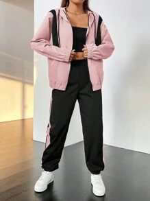 SHEIN Unity Chaqueta Con Capucha Y Pantalones Deportivos Con Cordón De Cremallera - Multicolor - Ver 3