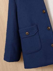 SHEIN 男嬰1入組翻蓋口袋前紐扣連帽外套 - 寶藍色 - 查看 5