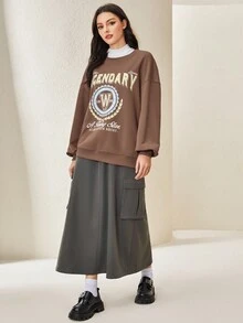 Mulvari 1入組字母圖案落肩袖運動衫 - 巧克力棕 - 查看 3