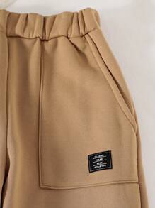 Mùa thu Mùa Đông Quý cô Màu Khaki Màu sắc Vòng cổ Màu thuần Vá lại Áo nỉ Bộ Đối với Gia đình Phù hợp ( Mẹ , Bố , Và ) ( 4 Bộ Riêng biệt ) - Màu Khaki - Xem 6