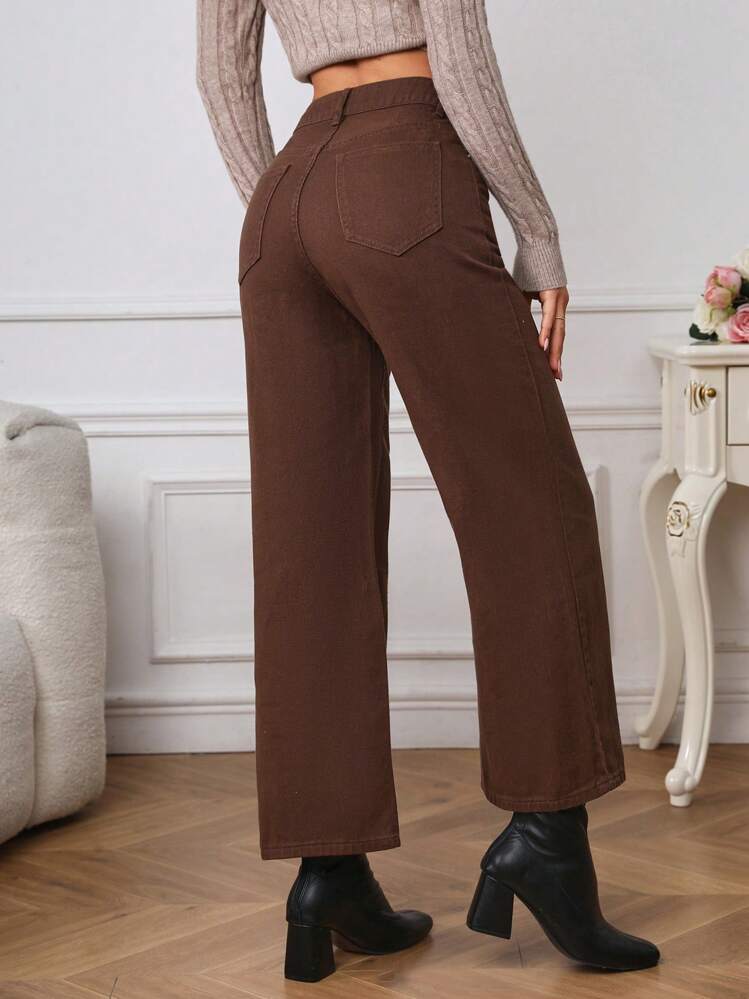 SHEIN Frenchy Jeans de talle alto de pierna ancha - Café integral - Añade 2