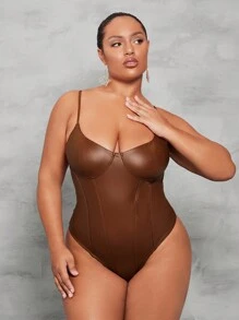 SHEIN BAE 女士大尺碼背心連身衣 - 棕色 - 查看 5