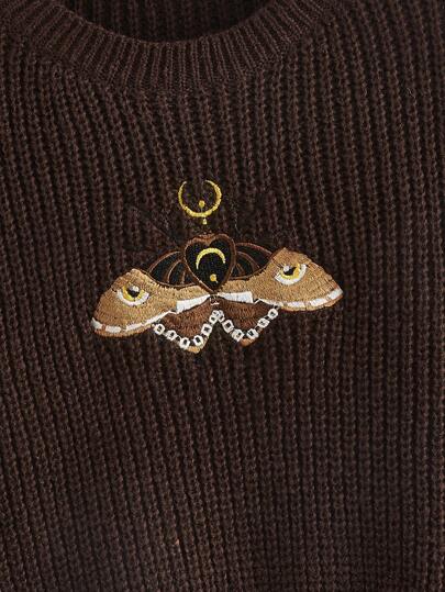 Hippie Suéter tipo pullover con bordado de mariposa, para tallas grandes, para invierno