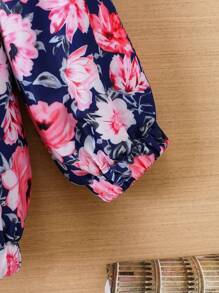 Baby Girl Floral Print Zip Up Thermal Lined Hooded Jacket - Multicolor - View 4