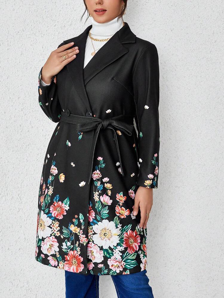 Plus Size Autumn/Winter Casual Floral Print Overcoat Fall Cloth For Women