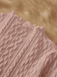 SHEIN Leap Crew Tween Girl Knitted Jacquard Solid Color Vacation Style Lantern Sleeve Top With Flounce Trim - Baby Pink - View 5