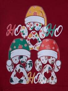 RueChic Hombres Capucha térmica con estampado de letra y dibujos animados con bolsillo de canguro - Rojo - Ver 3