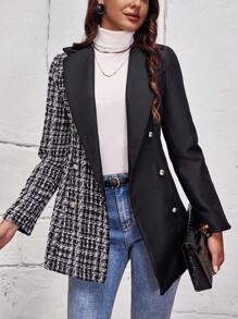 SHEIN LUNE 格紋圖案雙排釦西裝外套 - 黑與白 - 查看 3