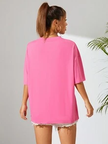 SHEIN EZwear Solid Color Drop Shoulder Women's T-shirt - Red - View 2