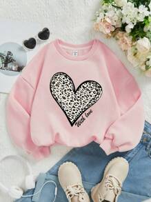 女大童愛心和字母圖案落肩袖運動衫 - 淺粉色 - 查看 1