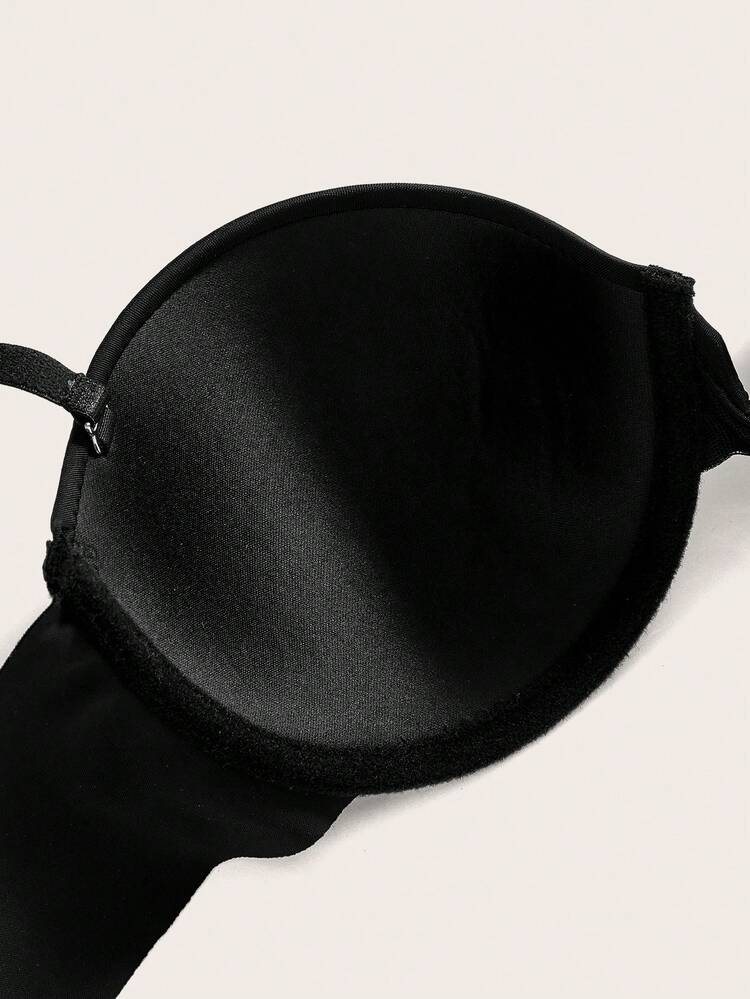 Women's Black Casual Knitted High Stretch Padded Push Up Bra With Backless Cup Detail