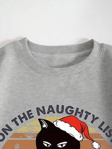 SHEIN EZwear 卡通圖案落肩袖運動衫 - 灰色 - 查看 3