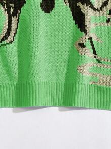 SHEIN Unity Butterfly Pattern Drop Shoulder Knit Pullover Fall Winter Sweater - Green - View 3
