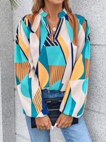 SHEIN Frenchy Women's All Over Printed Geometric Pattern Shirt