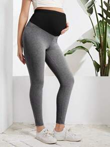 SHEIN 孕婦寬寬腰高彈力修身褲 - 深灰色 - 查看 5