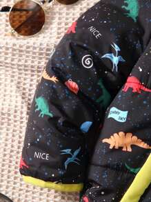 SHEIN Young Boy Dinosaur Print Zip Up Hooded Padded Coat