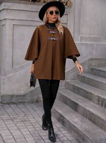 SHEIN LUNE Batwing Sleeve Duffle Tweed Overcoat - Brown - View 4