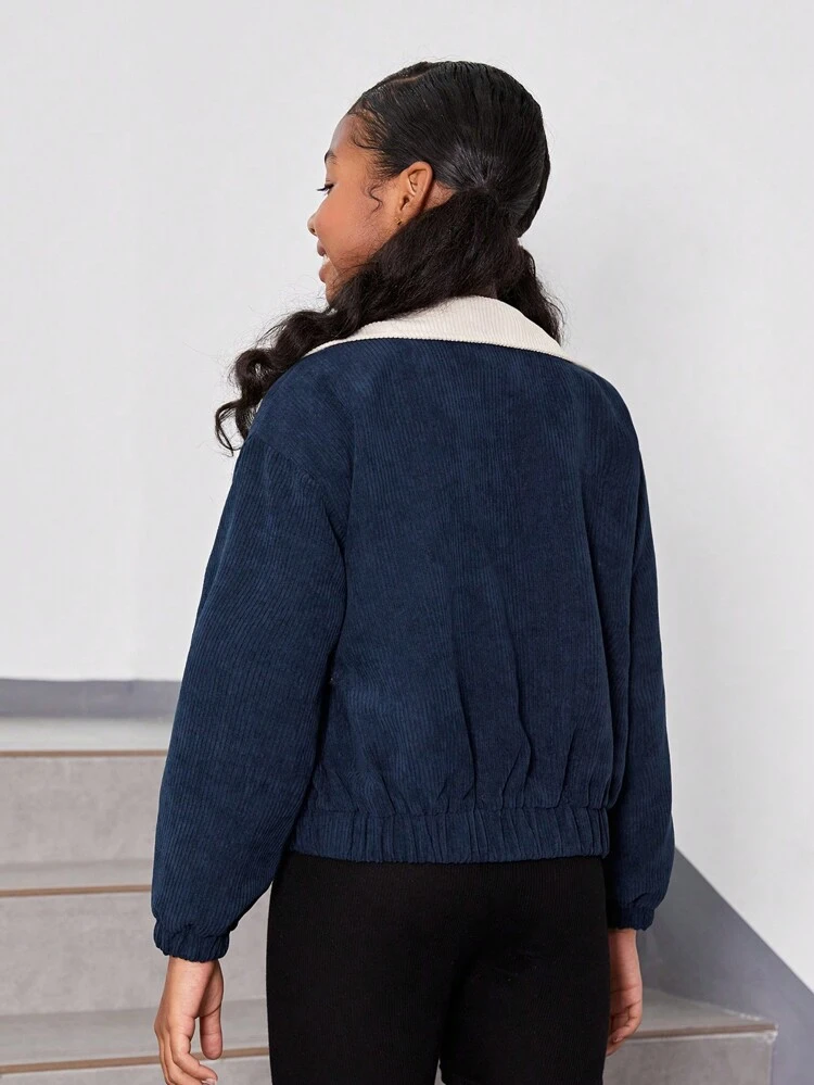 Tween Girls' Casual Color Blocking Woven Jacket For Autumn And Winter