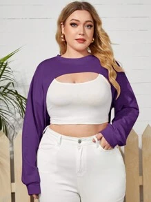 SHEIN EZwear 大碼素色微短款運動衫不附吊帶上衣 - 紫色 - 查看 1