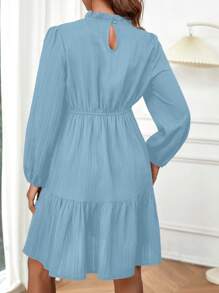 SHEIN Maternity Frill Edge Collar & Frill Hem Midi Dress - Blue - View 2