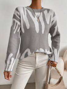 SHEIN LUNE Graphic Pattern Drop Shoulder Sweater