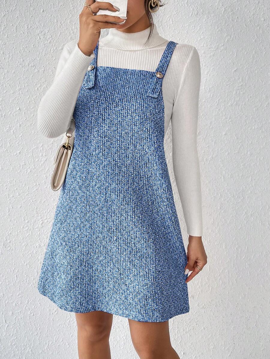 SHEIN Essnce Marled Knit Overall Dress Without Sweater - Blue - View 1