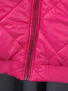 SHEIN Adolescent Fille À Col Sherpa Manteau Matelassé & Jupe - Rose vif - Voir 6