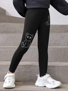 女童保暖冬季休閒針織高彈打底長褲 - 黑色 - 查看 4