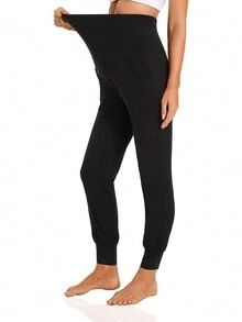 Maternity Wide Waistband Slant Pocket Pants - Black - View 3