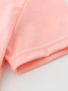 SHEIN 少女3入組休閒可愛卡通小貓和彩色獨角獸和皇冠和雲形短袖T卹，圓領 - 彩色 - 查看 5
