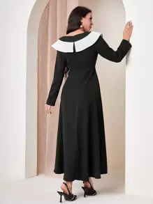 Modelyn Vestido de color combinado ribete con fruncido sin cinturón