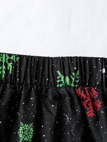 SHEIN LUNE 大碼雪花圖案闊腿褲 - 黑色 - 查看 3