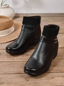 Women's Ankle Boots And Short Boots, Black Thick-Soled Casual Short Boots, Women's Boots, Women's Shoes, Mother's Winter Boots, Women's Winter Shoes, Black Shoes, Black Shoes - Black - View 8