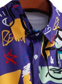 Manfinity EMRG Men Graffiti Print Button Up Shirt - Purple - View 3