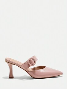 CUCCOO CHICEST Buckle Detail Pyramid Heeled Mule Pumps - Baby Pink - View 2