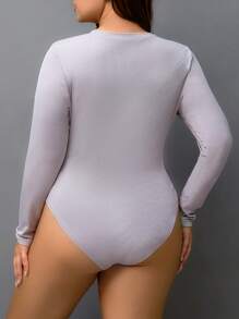 SHEIN EZwear Plus Half Button Ribbed Knit Bodysuit - Grey - View 2