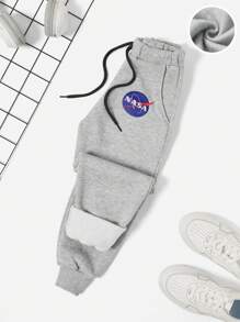 RueChic Tween Boy Letter Graphic Thermal Lined Sweatpants - رمادي - مشاهدة 1