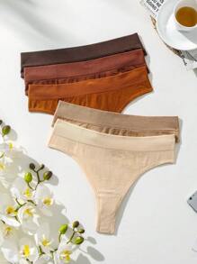 5 条装纯色简约性感丁字裤 - 彩色 - 查看 1