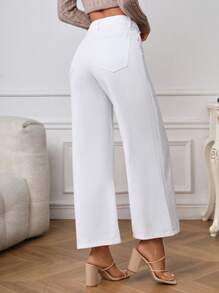 SHEIN Frenchy Dây kéo bay quần ống rộng Quần jean - trắng - Xem 2