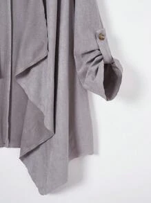 SHEIN LUNE Hơn Cổ áo thác nước Tay áo cuộn Mở Mặt trước áo - Xám - Xem 6