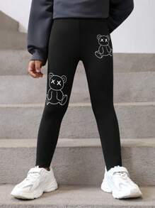 女童保暖冬季休閒針織高彈打底長褲 - 黑色 - 查看 1