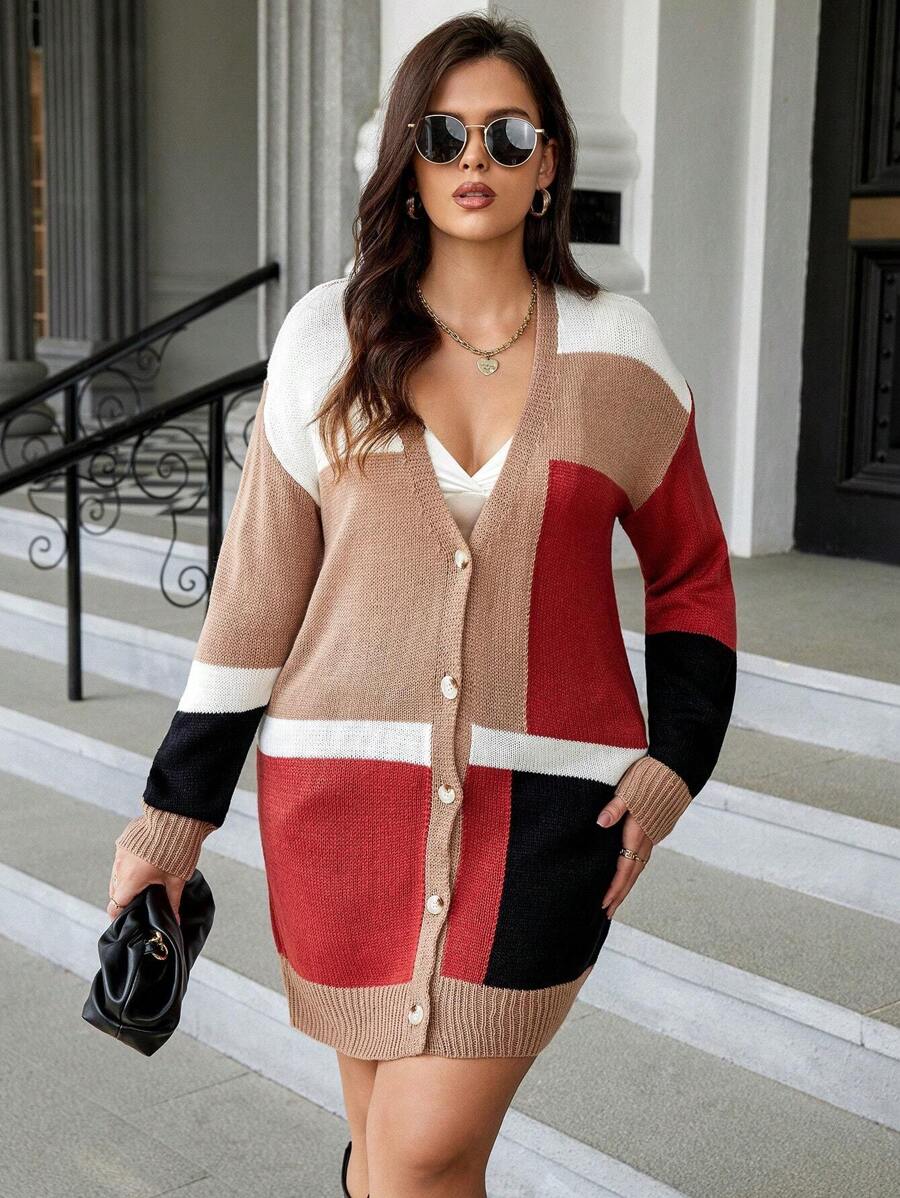 Celure 大碼撞色落肩袖前紐扣開襟衫 - 彩色 - 查看 1