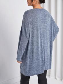 SHEIN LUNE Plus Dual Pocket Rhinestone Detail Batwing Sleeve Sweatshirt - Navy Blue - View 2