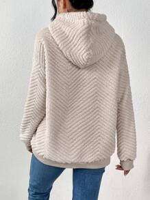 SHEIN Frenchy 女款抽繩連帽毛茸茸運動衫 - 杏色 - 查看 2