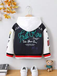 SHEIN Young Boy Letter Graphic Striped Trim Varsity Jacket Without Hoodie - Multicolor - View 2
